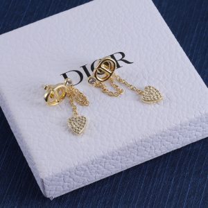 Gold Heart Diamond Tassel Earrings